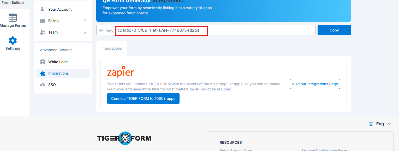 API Key Dashboard Screenshot